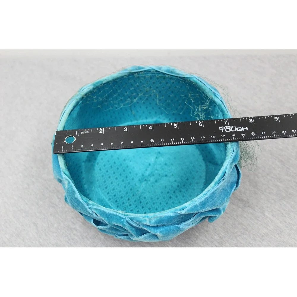 Vintage Hat Women OS Blue Pillbox Braided Velvet Veiled Mid Century Retro